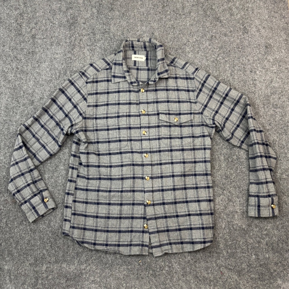 Taylor‎ Stitch The Jack Gray Plaid Flannel Shirt Men's Size 44 XL